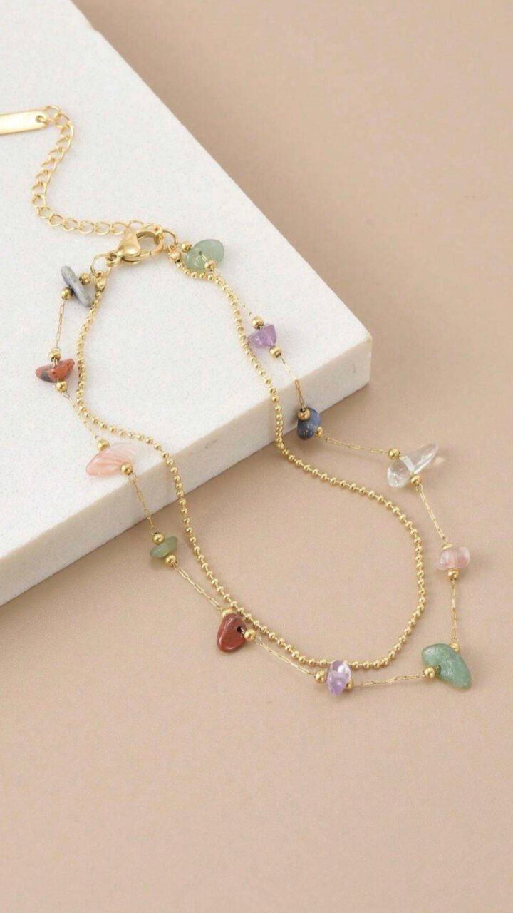 Tobillera con piedras de colores